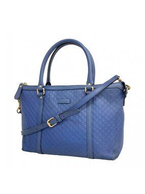 Gucci Handbag Micro Guccissima Leather Navy Champagne Gold 2-Way Bag